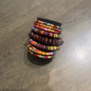 VINTAGE MULTICOLOR SPIRAL WOOD BRACELET WOODEN COLORFUL BEADS